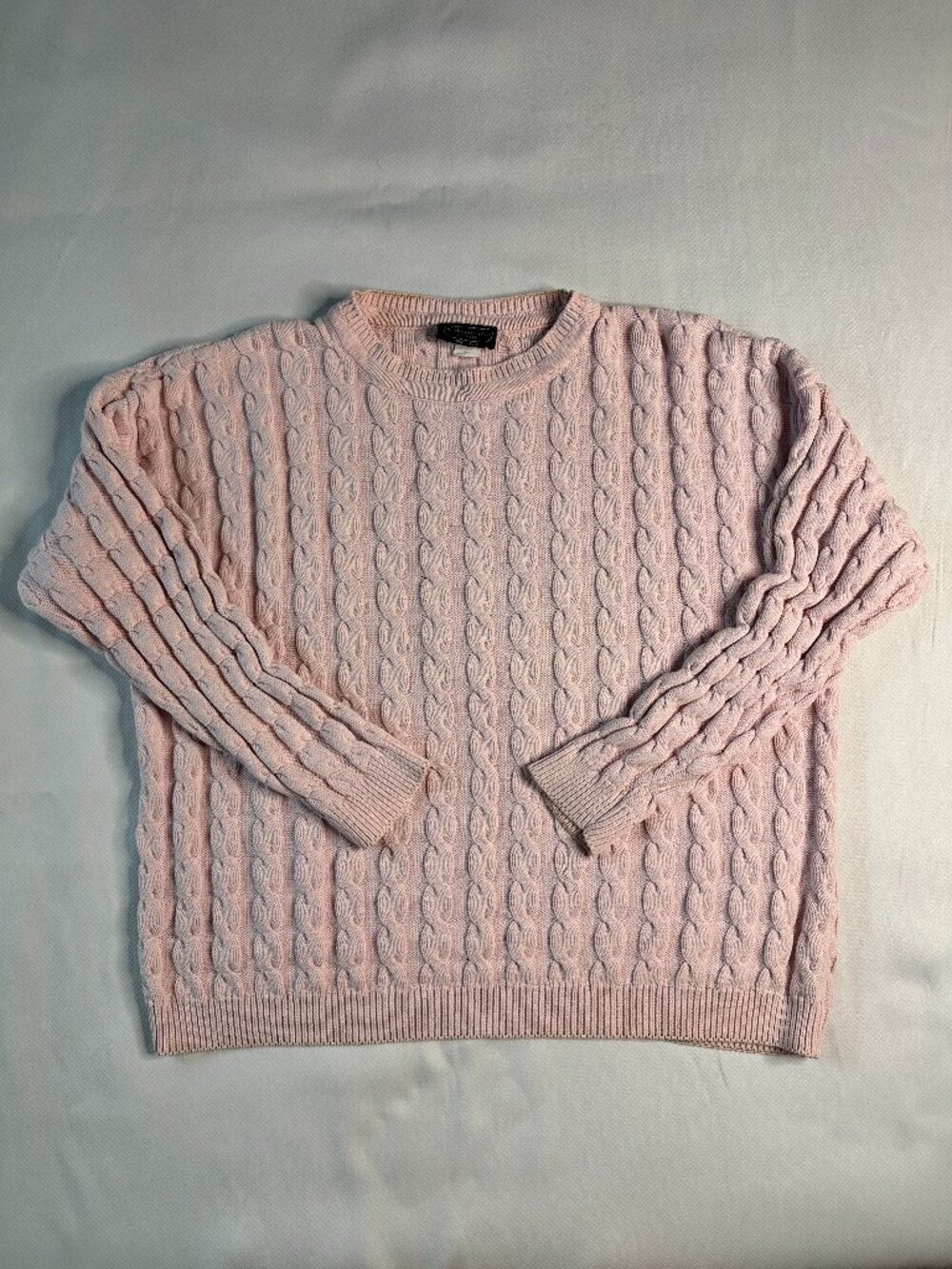 Vintage Mademoiselle Knitwear Pink Cable Knit Sweater USA Cottagecore Lounge